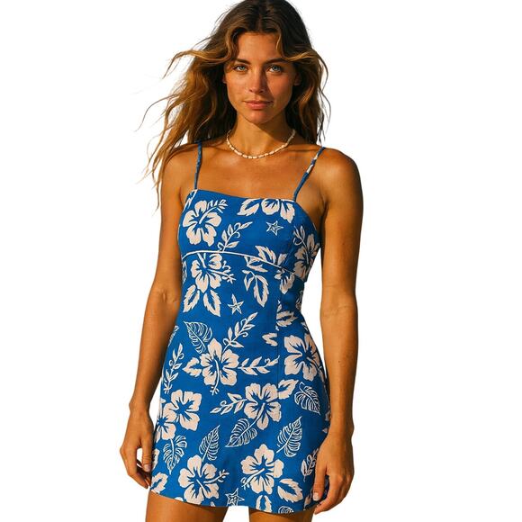 Hana Dresses & Skirts - Vintage Hana 70s Surf Style Tropical Mini Slip Dress Blue Size S/M Made in USA